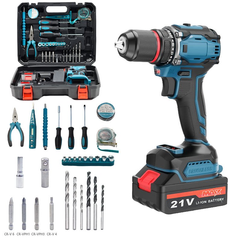 Factory Power Drills Kit 21v Portable Electric Cordless Brushless 21V Cordless Drill Lithium Battery Power Tools Kit