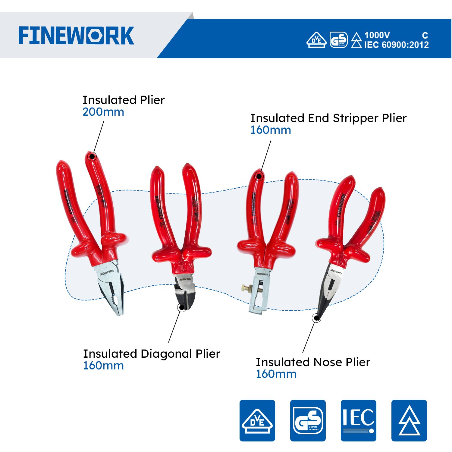 99LB004 Professional Electrician Finework Mechanic 1000V Hand 18PCS VDE Insulated Tool Set