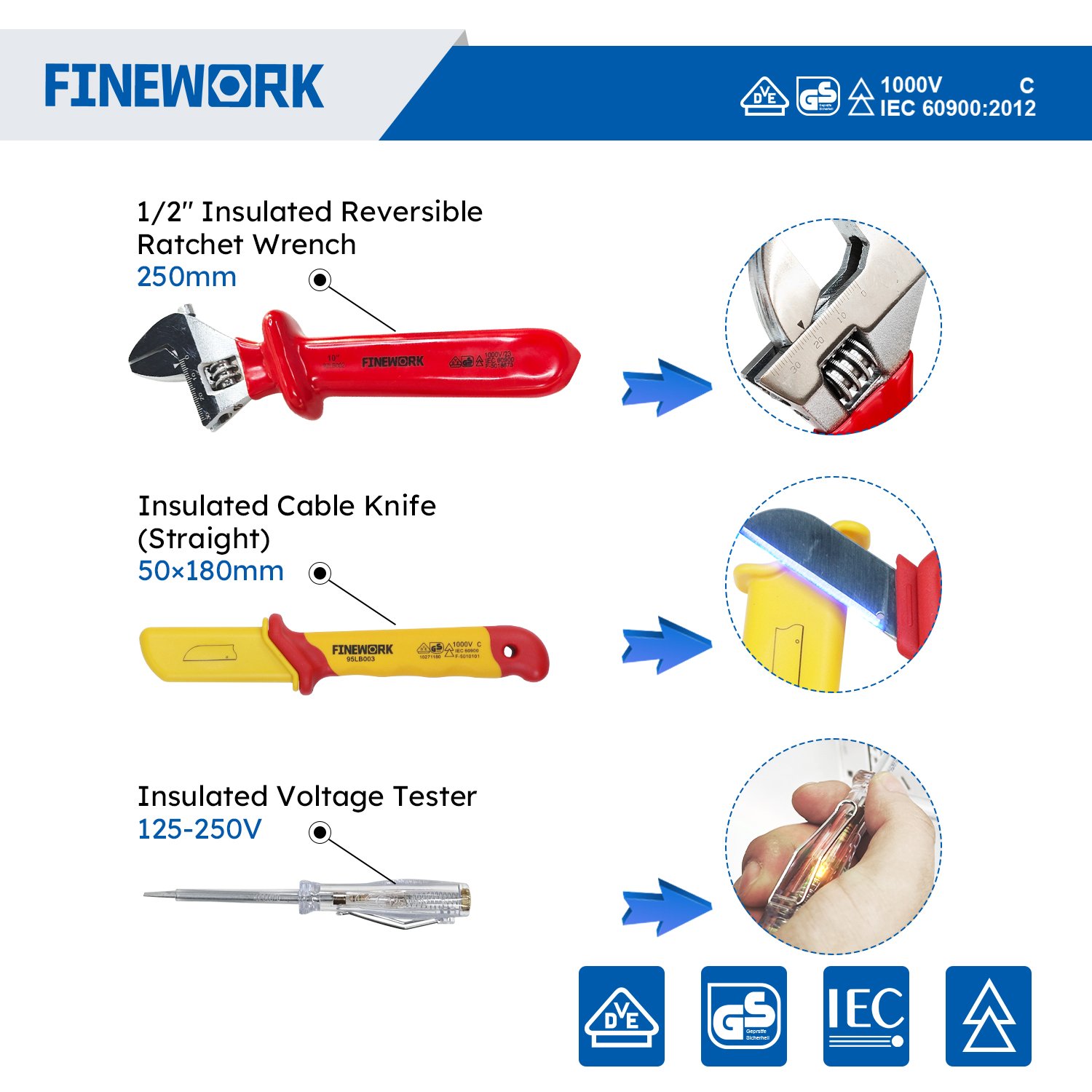 99LB004 Professional Electrician Finework Mechanic 1000V Hand 18PCS VDE Insulated Tool Set