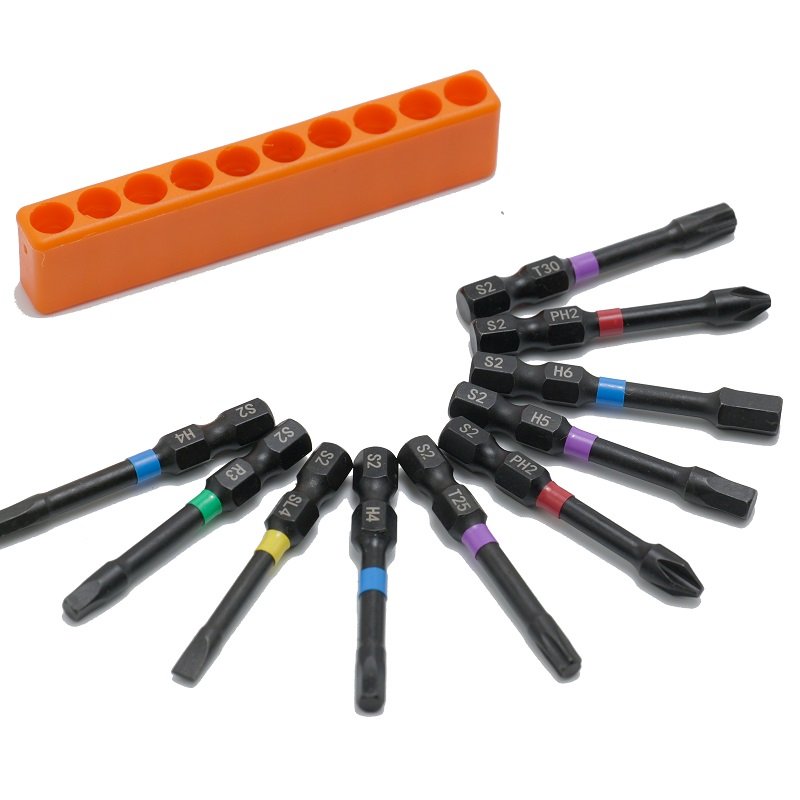 10pcs S2 Steel 50mm 1/4" Strong Magnetic Precision Screw Bit Set With Good Screw Bit Organizer, Mixed With Different Bit Head