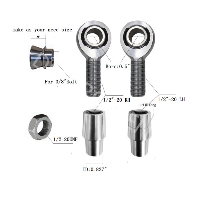 1 1/4 Rod Ends Bearings chromoly heim joints 1.25inch thread Uniball with kits 1/2 5/8 3/4 7/8