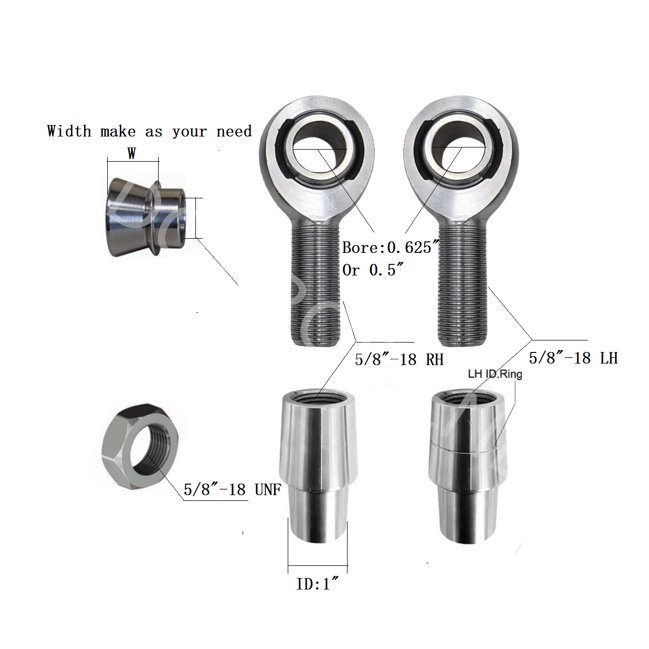 1 1/4 Rod Ends Bearings chromoly heim joints 1.25inch thread Uniball with kits 1/2 5/8 3/4 7/8