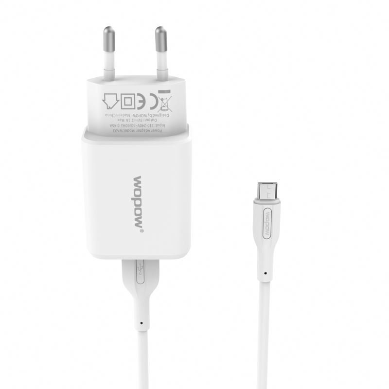 WOPOW WA03-M Smart travel white phone mobile accessories charger with micro usb cable