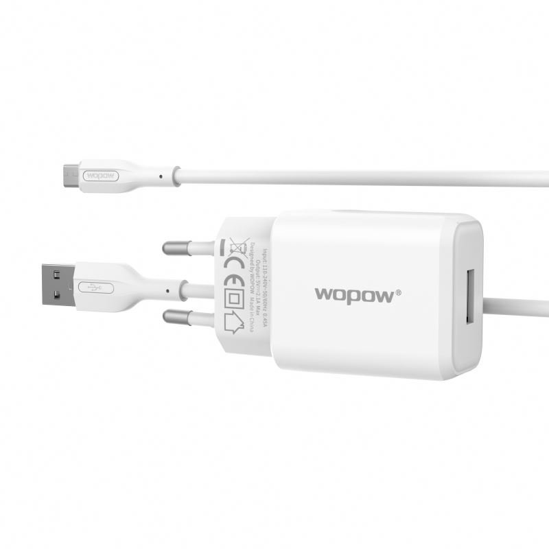 WOPOW WA03-M Smart travel white phone mobile accessories charger with micro usb cable