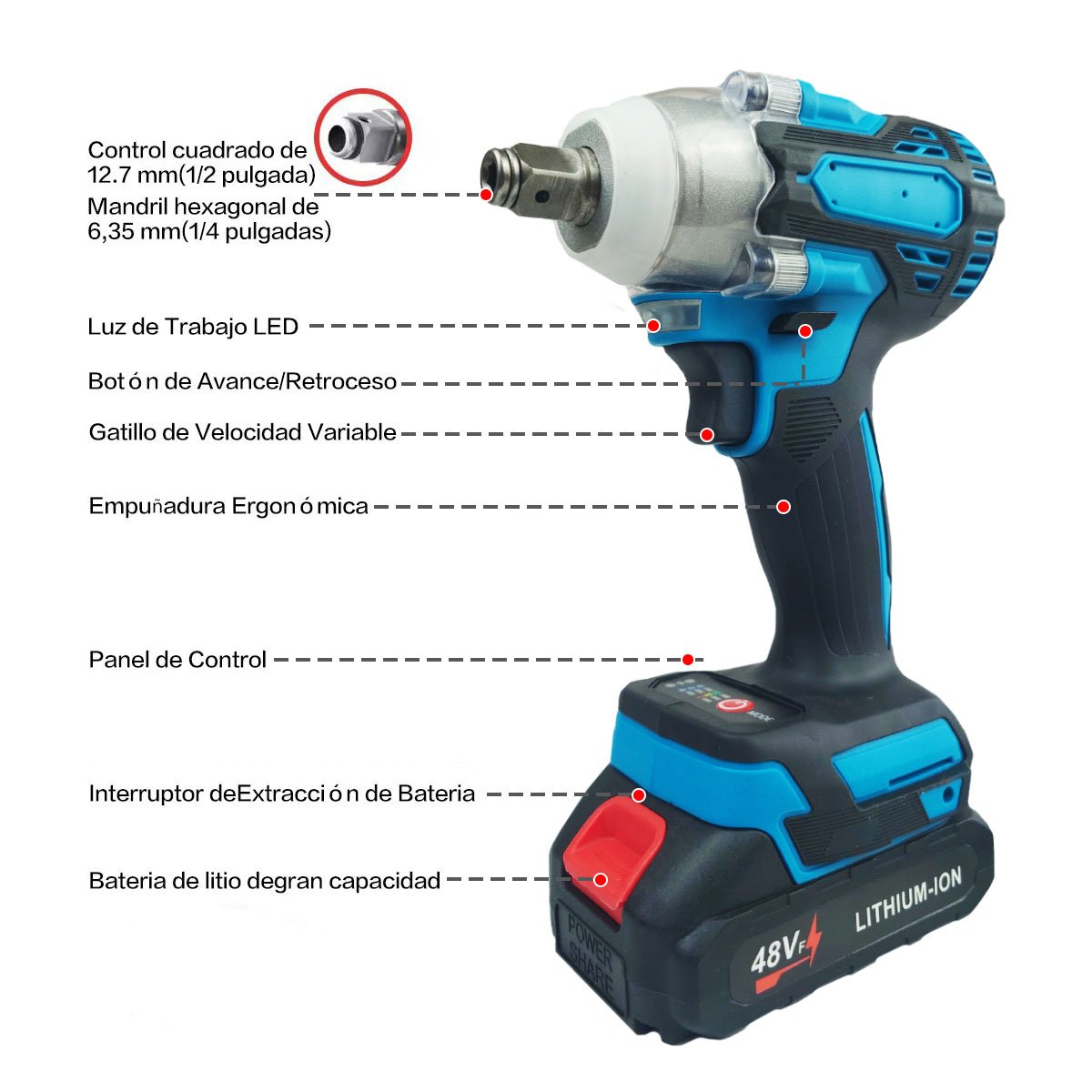 18V Electric Brushless Impact Wrench Cordless 1/2 Purpose Wrench Screwdriver Electric Drill Rechargeable Power Tool