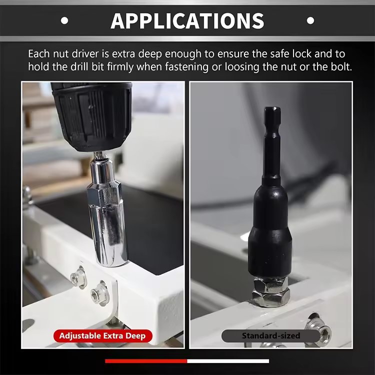8 PCS 1/4 Hex Shank SAE Imperial Adjustable Deep Nut Driver Set For Impact Drill Power Tool Accessories