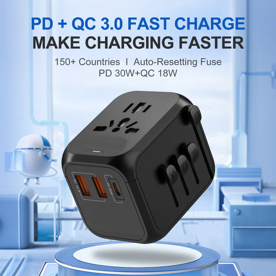 Universal travel adapter with power bank travel accessories gift travel plug adapter type c adaptador enchufe