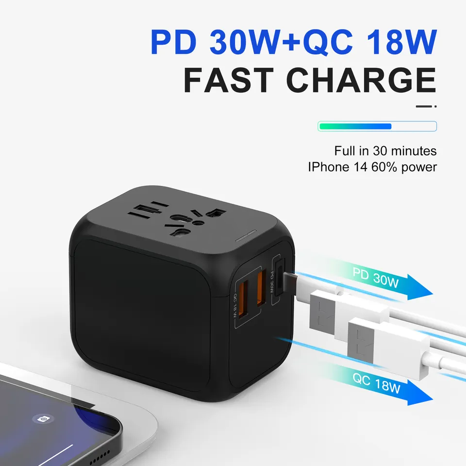 Universal travel adapter with power bank travel accessories gift travel plug adapter type c adaptador enchufe