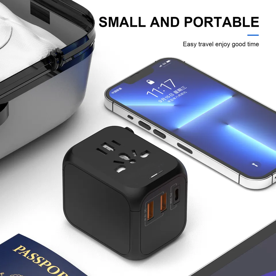 Universal travel adapter with power bank travel accessories gift travel plug adapter type c adaptador enchufe