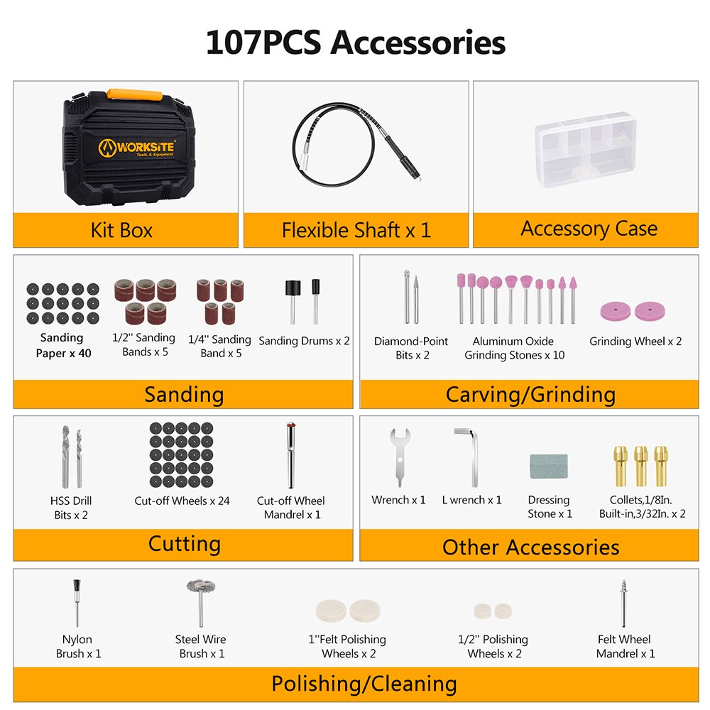 WORKSITE Customized 220V 700-1300rpm 101pcs Accessories Set Cutting Engraving Carving Wood Mini Grinder Electric Rotary Tool