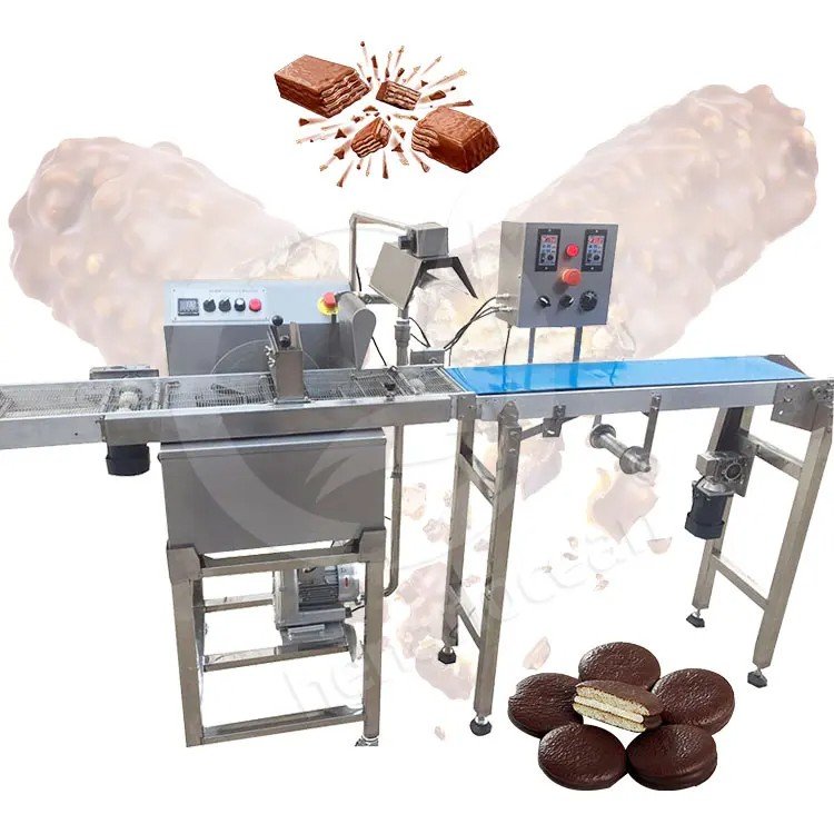 Small Chocolate Enrober Machine Automatic Cake Enrobing Machine Cooling Tunnel Chocolate Dipping Glazing Machine