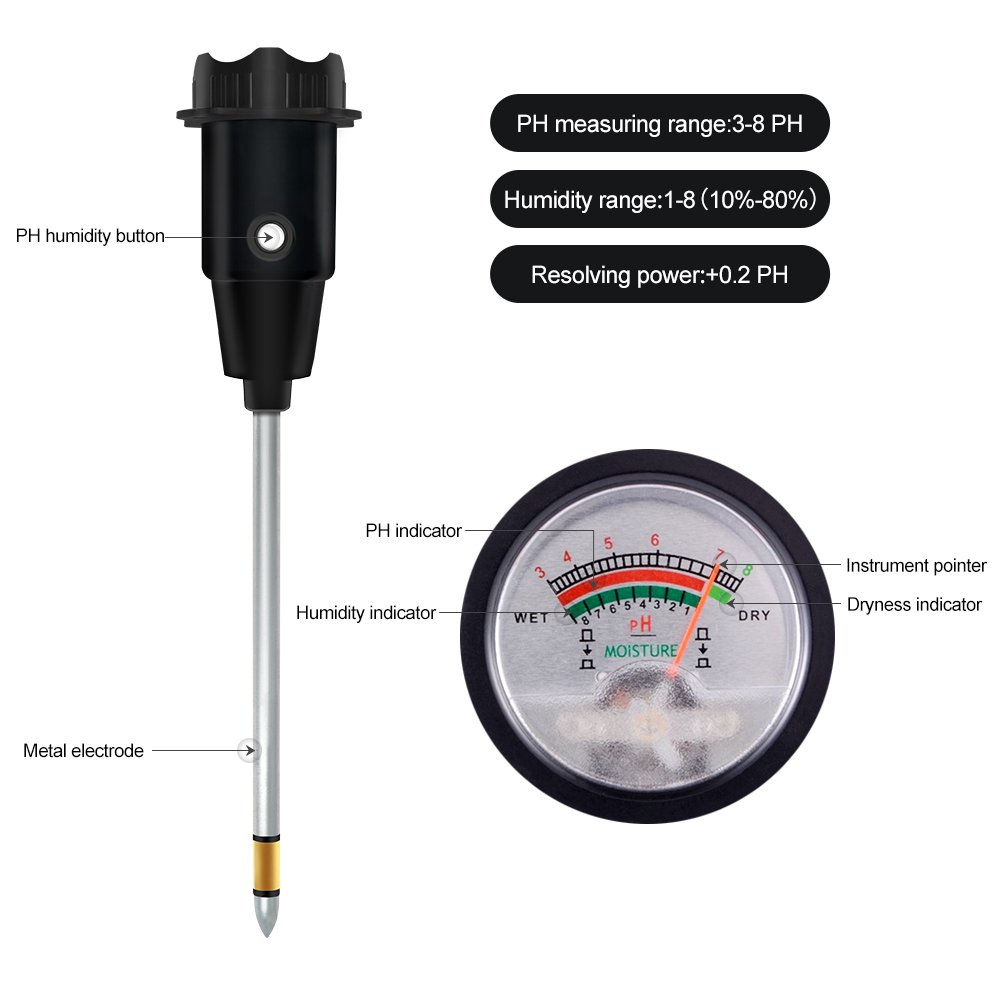 2 in 1 Soil Moisture PH Meter 3-8ph Humidity Analyzer Acidity Tester Metal Long Probe Detector for Plants Garden Measure Tool