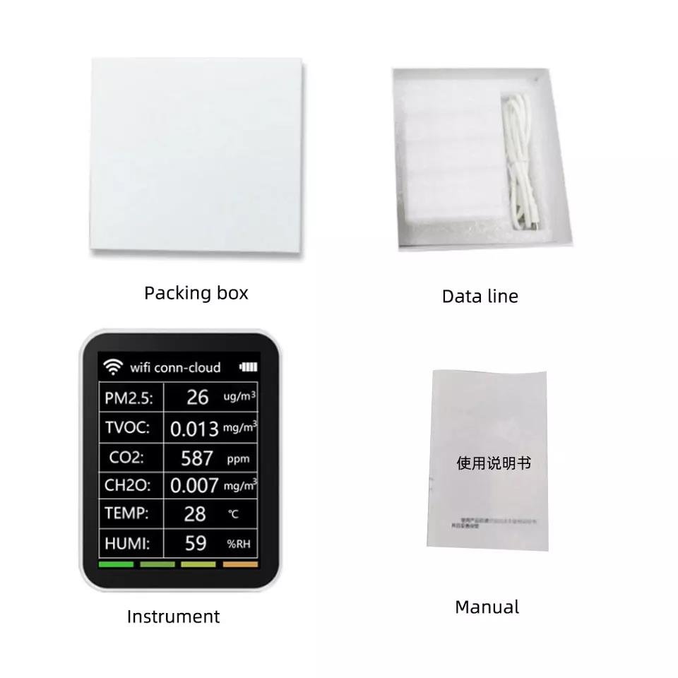 Multifunctional Air Quality Monitor PM2.5 CO2 Tvoc Humidity rang 0-999ug/m3 Temp Air Quality Tester for Office Hotel