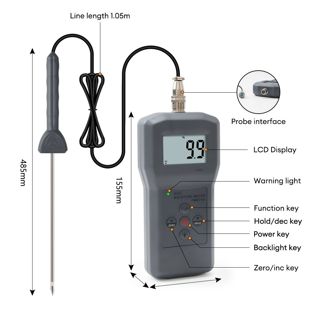 PMS710 5-90% RH Digital Soil Moisture Meter & Cement Moisture Meter with 4 Digital LCD