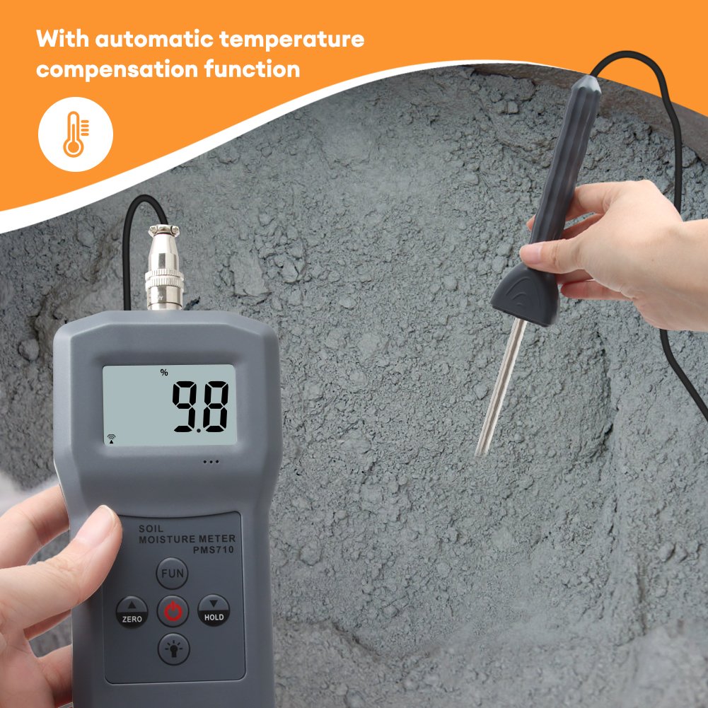 PMS710 5-90% RH Digital Soil Moisture Meter & Cement Moisture Meter with 4 Digital LCD