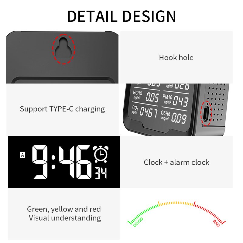 PTH9BW WITH WIFI Intelligent CO Detector Temperature Wireless Humidity Air Quality Desktop Indoor CO2 meter TESTER