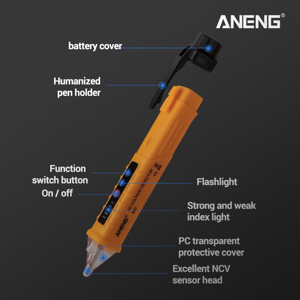 ANENG VD802 Non-contact AC Voltage Detector Pen Tester Meter 12V-1000v Electric Indicator LED Outlet Voltage Dectetor Sensor
