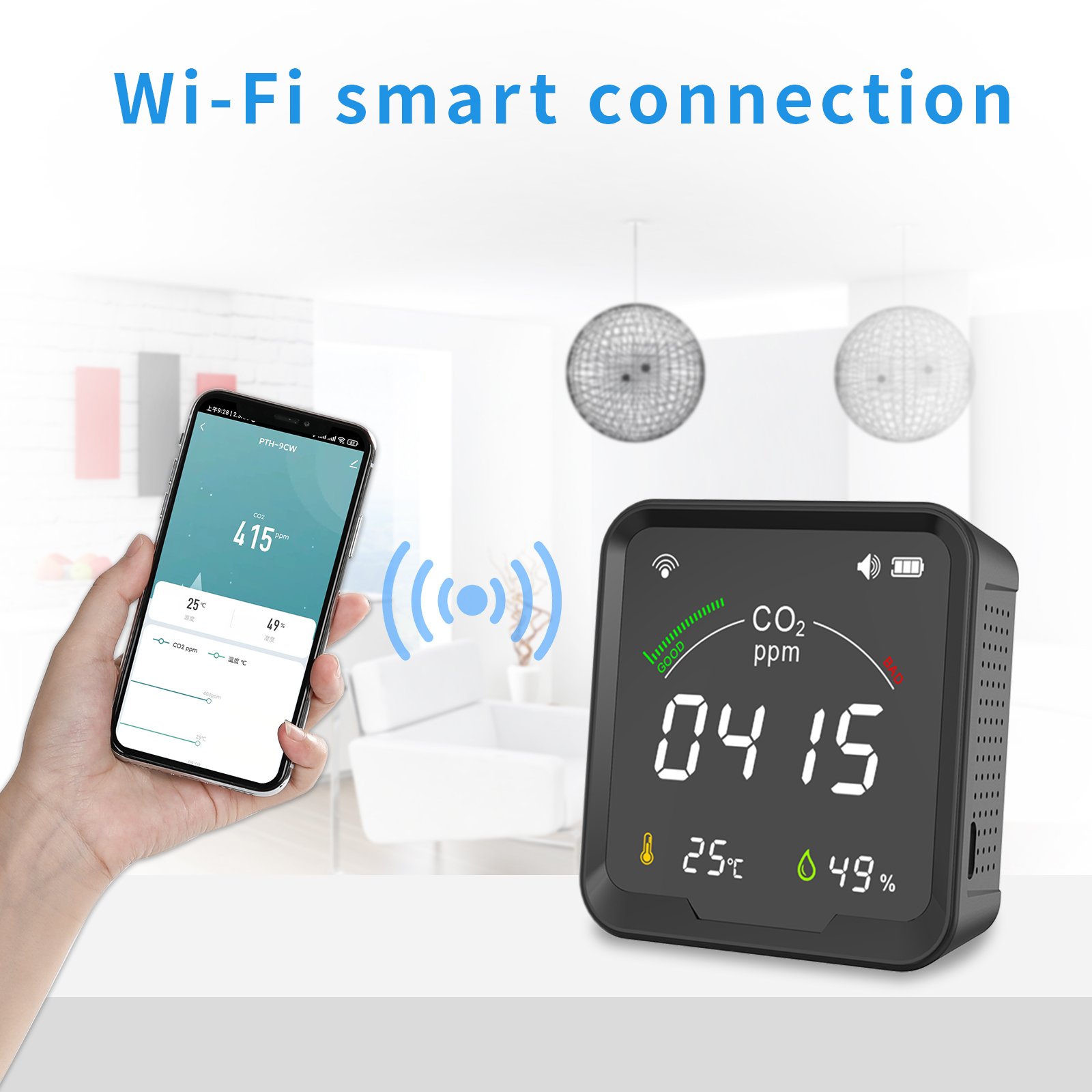 Portable carbon dioxide detector Ndir WIFI CO2 meter indoor air quality monitor