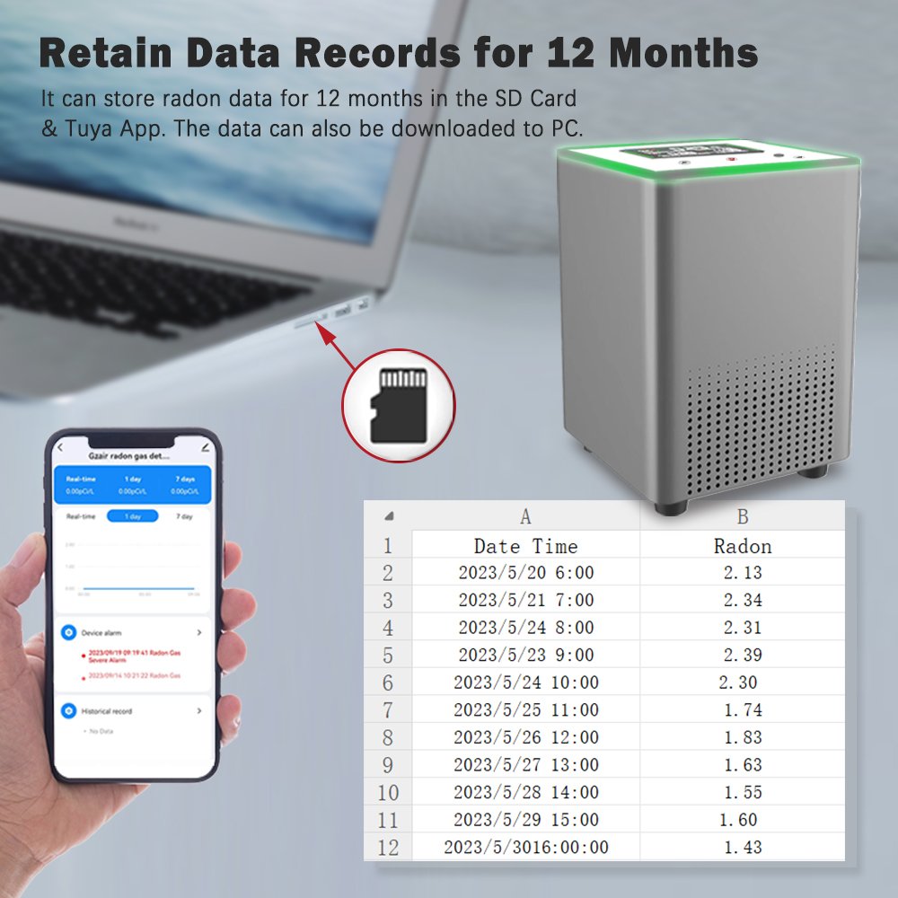 High Accuracy Smart Radon Detector with Pulse Ion Chamber Sensor - WIFI with TUYA/Smartlife App for home and lab