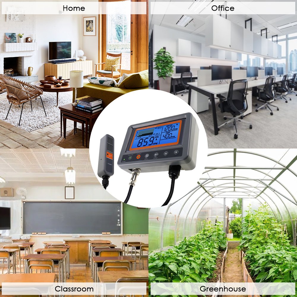 Digital CO2 Controller Greenhouse CO2 Sensor 4.5m Remote Automatic Day-Night Detection Functionality Grow Rooms Homes Offices