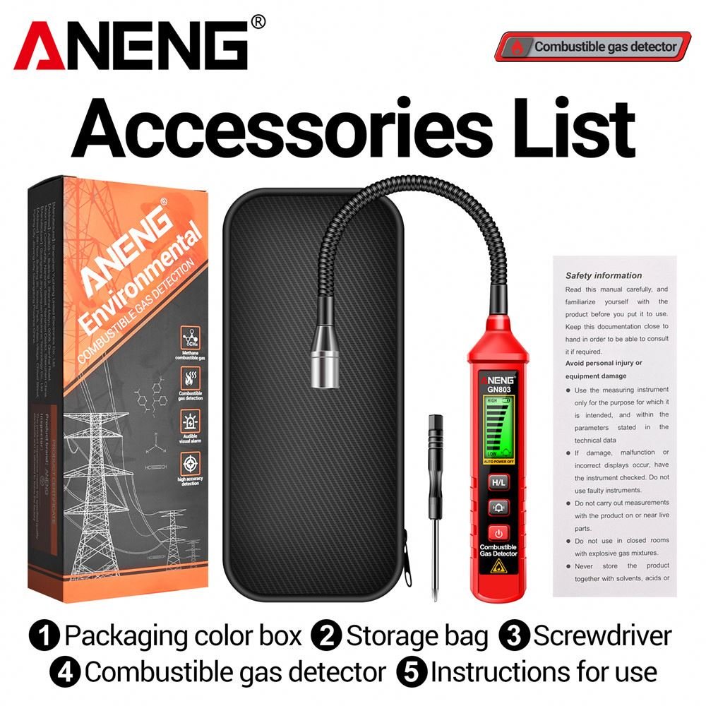 ANENG GN803 Handheld Gas Leak Detector Portable Gases Concentration Analyzer Meter Leakage Tools Methane Combustible Gas Testers