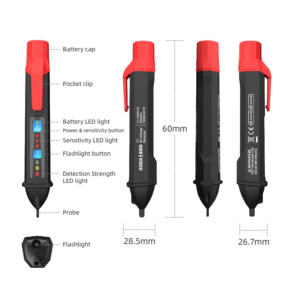 Wire Testers Detector Tester Voltage Tester Pen Non-contact 12V-1000V AC Voltage 1 YEAR Electronic Digital Tap Test 12 - 1000V
