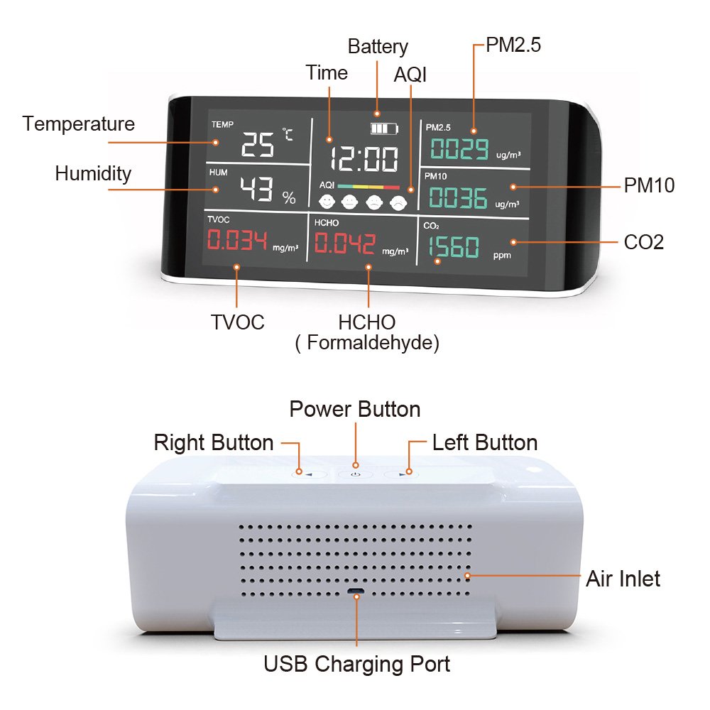 Portable CO2 meter CO2 alarm air quality monitor detector PM2.5 detector co2 detector with NDIR infrared sensor fine dust tester