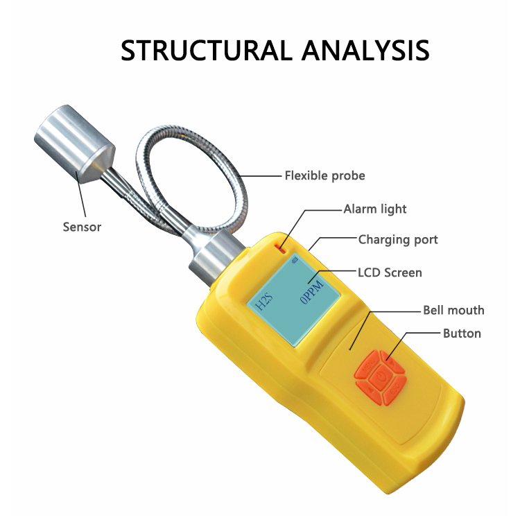 portable type gas detector flexible probe handheld gas detector with hose