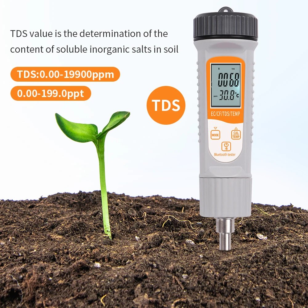 4 in 1 digital Smart Soil Tester EC TDS CF Temp Detector Blue tooth APP Control Conductivity Meter for Gardening Farming