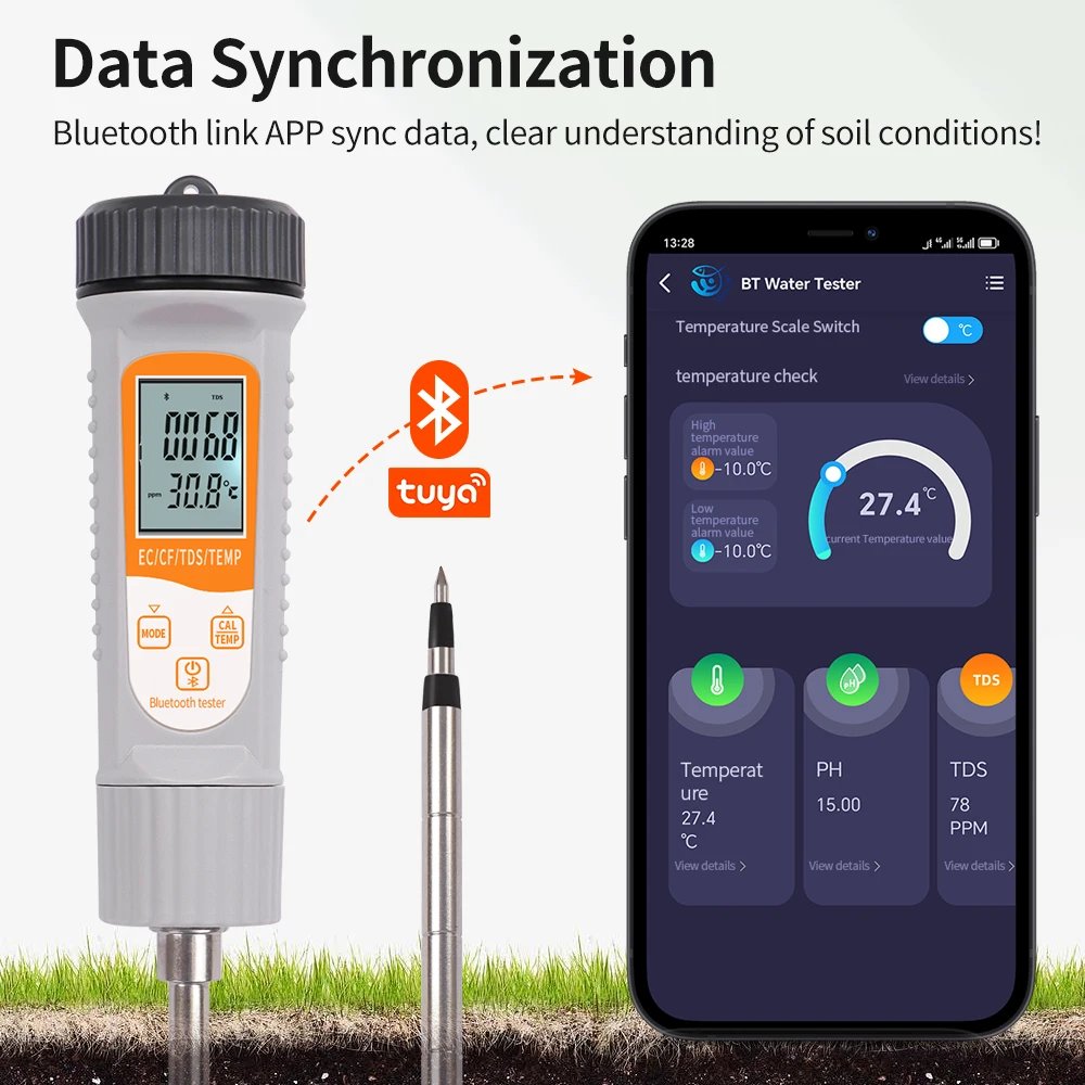 4 in 1 digital Smart Soil Tester EC TDS CF Temp Detector Blue tooth APP Control Conductivity Meter for Gardening Farming