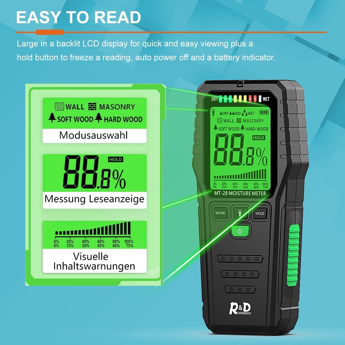 Wall Moisture Sensor Digital Humidity Tester Non-contact Wood Moisture Meter Drywall Mold Moisture Detector