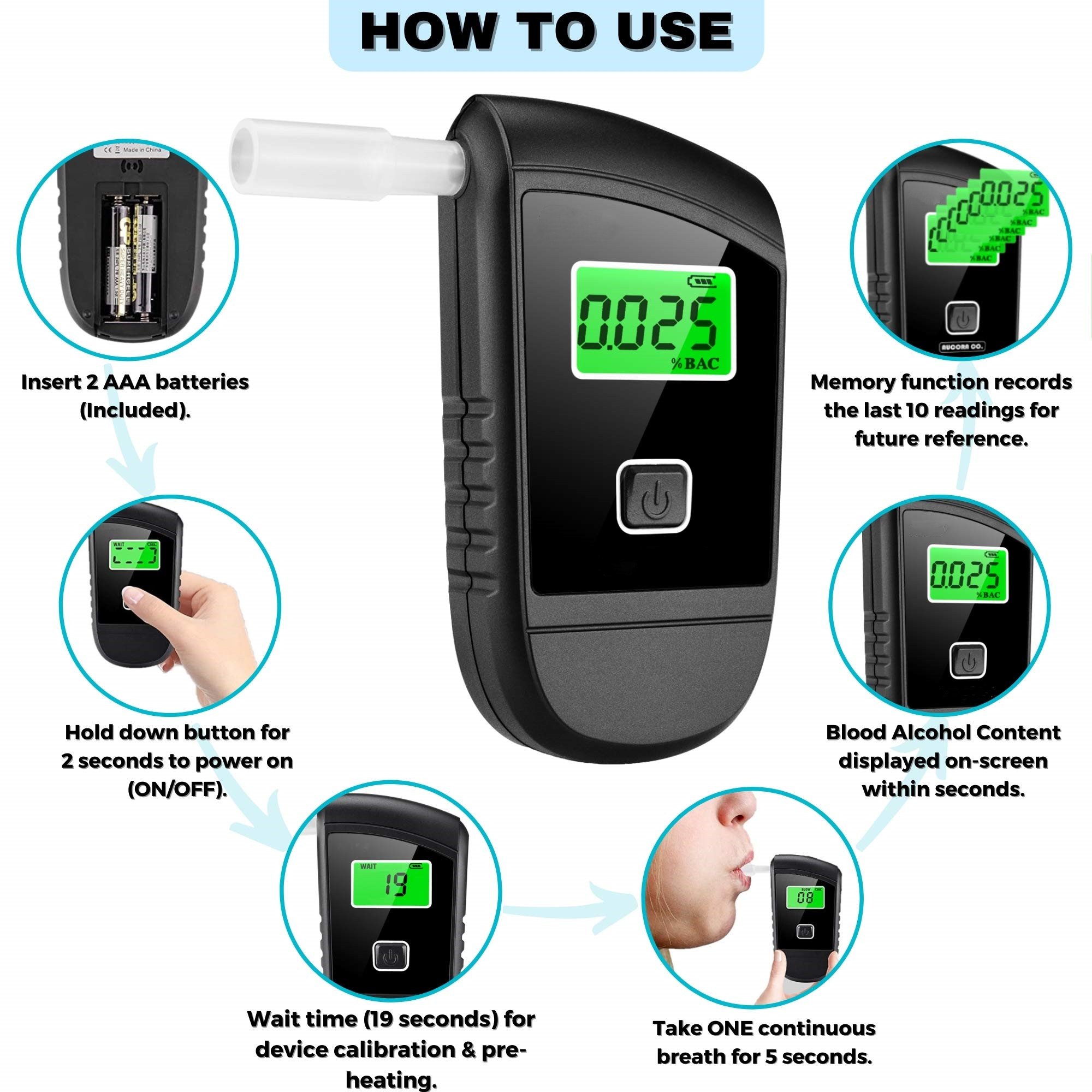 Professional-Grade Breathalyzers Portable Alcohol Tester with Digital LCD Screen Fast Accurate Blood Alcohol