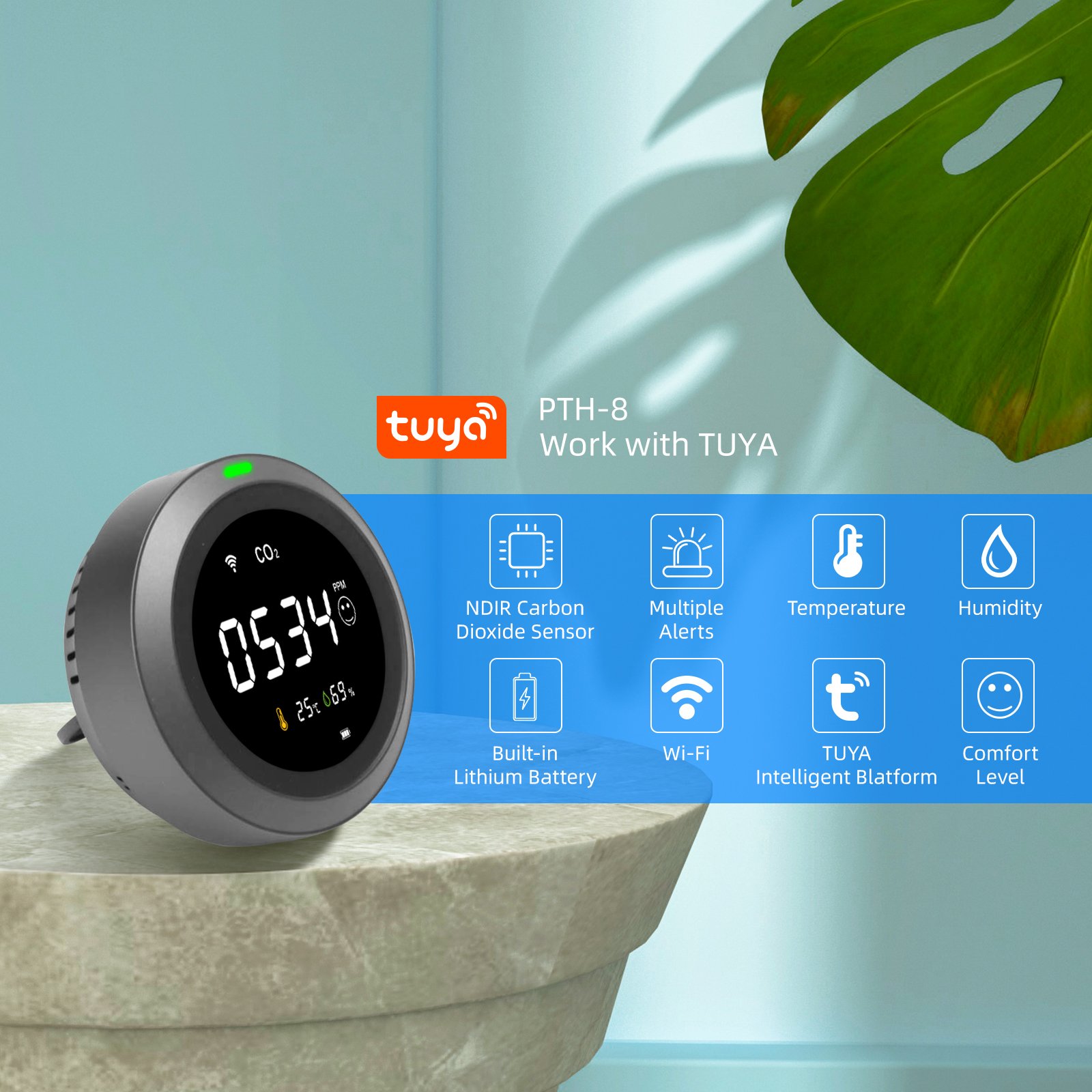 Hot Sale PROTMEX PTH-8 Smart CO2 Monitor WiFi connection with TUYA app CO2 Meter