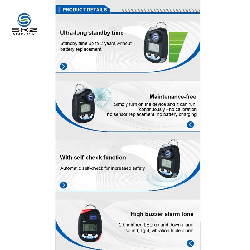 SKZ Minimeta High Buzzer Alarm Sound 0-200ppm Hydrogen Sulfide (H2S) Gas Detector