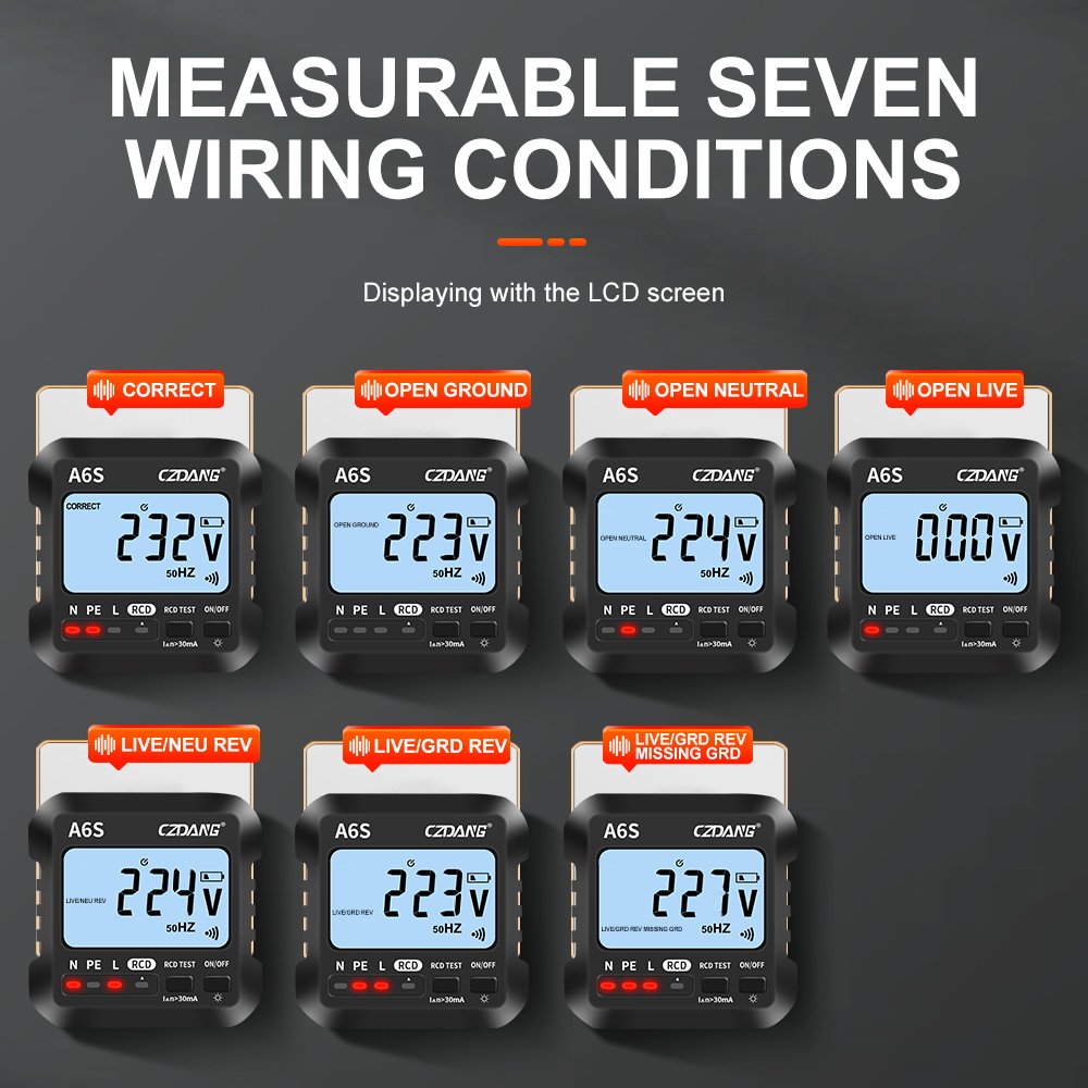 250V/13A Detectable Wiring Status Digital Socket Plug Meter Tester Detector Analyzer with LCD and Indicator Lamps Displaying