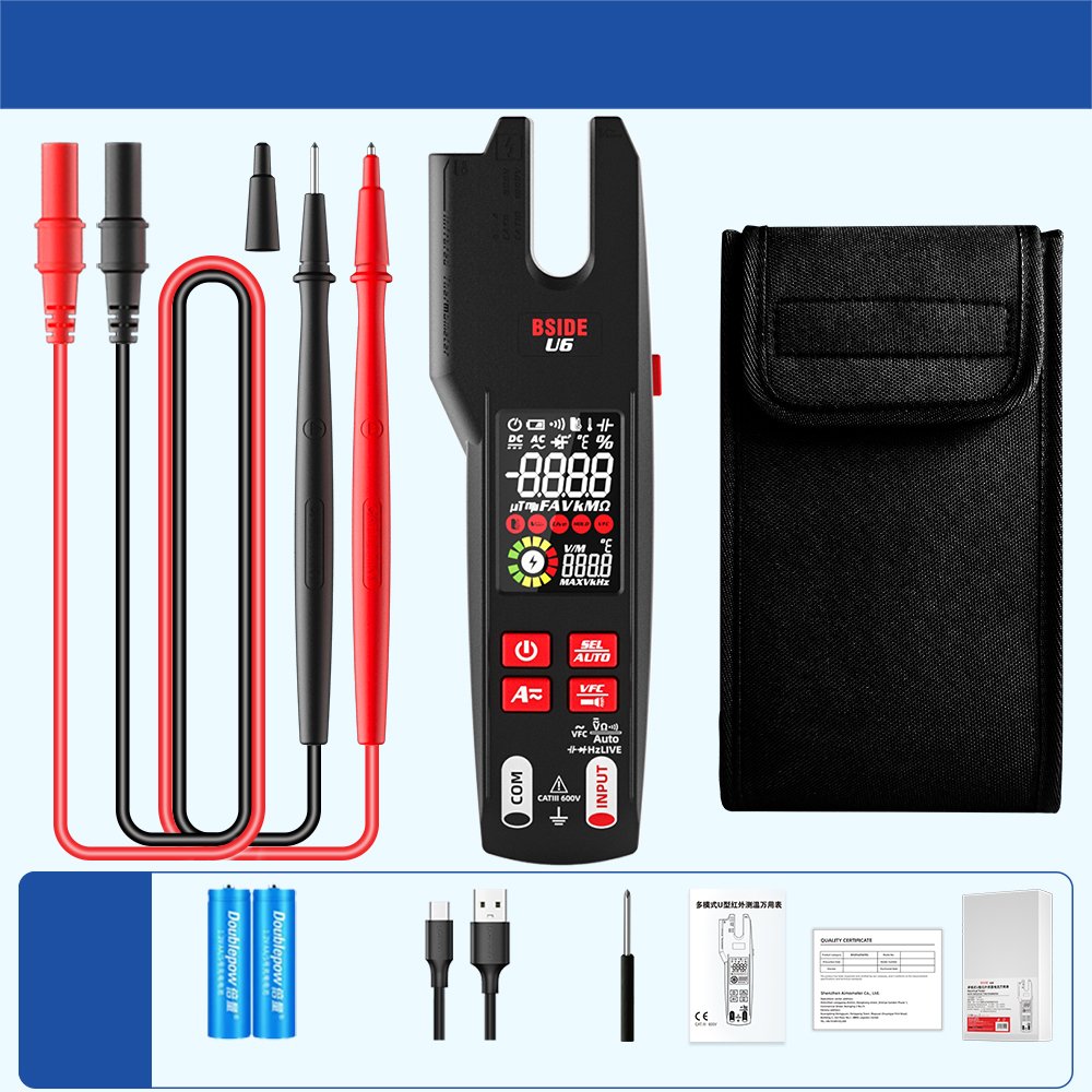 BSIDE U6 BSIDE DC AC Clamp Meter Electrical Amp Tester Open Jaw Ammeter Infrared Thermometer Smart Mode 9999 Counts Multimeter
