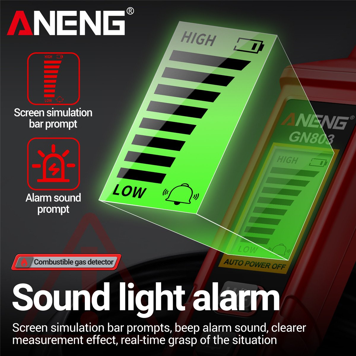 ANENG GN803 Handheld Gas Leak Detector Methane Combustible Gas Testers Portable Gases Concentration Analyzer Meter Leakage Tools
