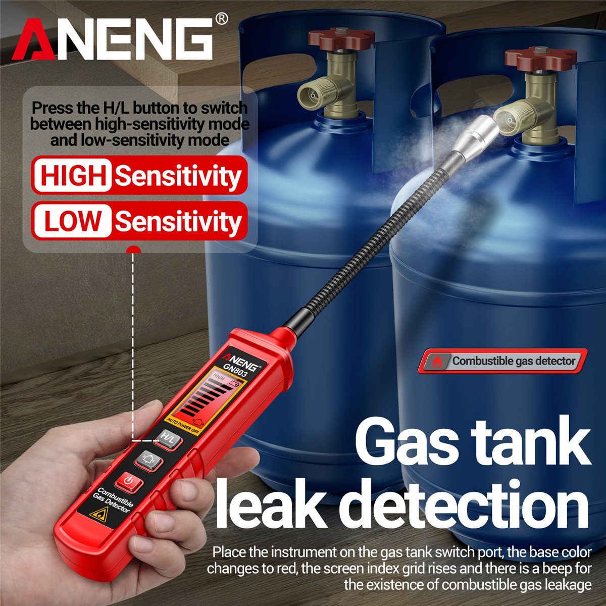 ANENG GN803 Handheld Gas Leak Detector Methane Combustible Gas Testers Portable Gases Concentration Analyzer Meter Leakage Tools