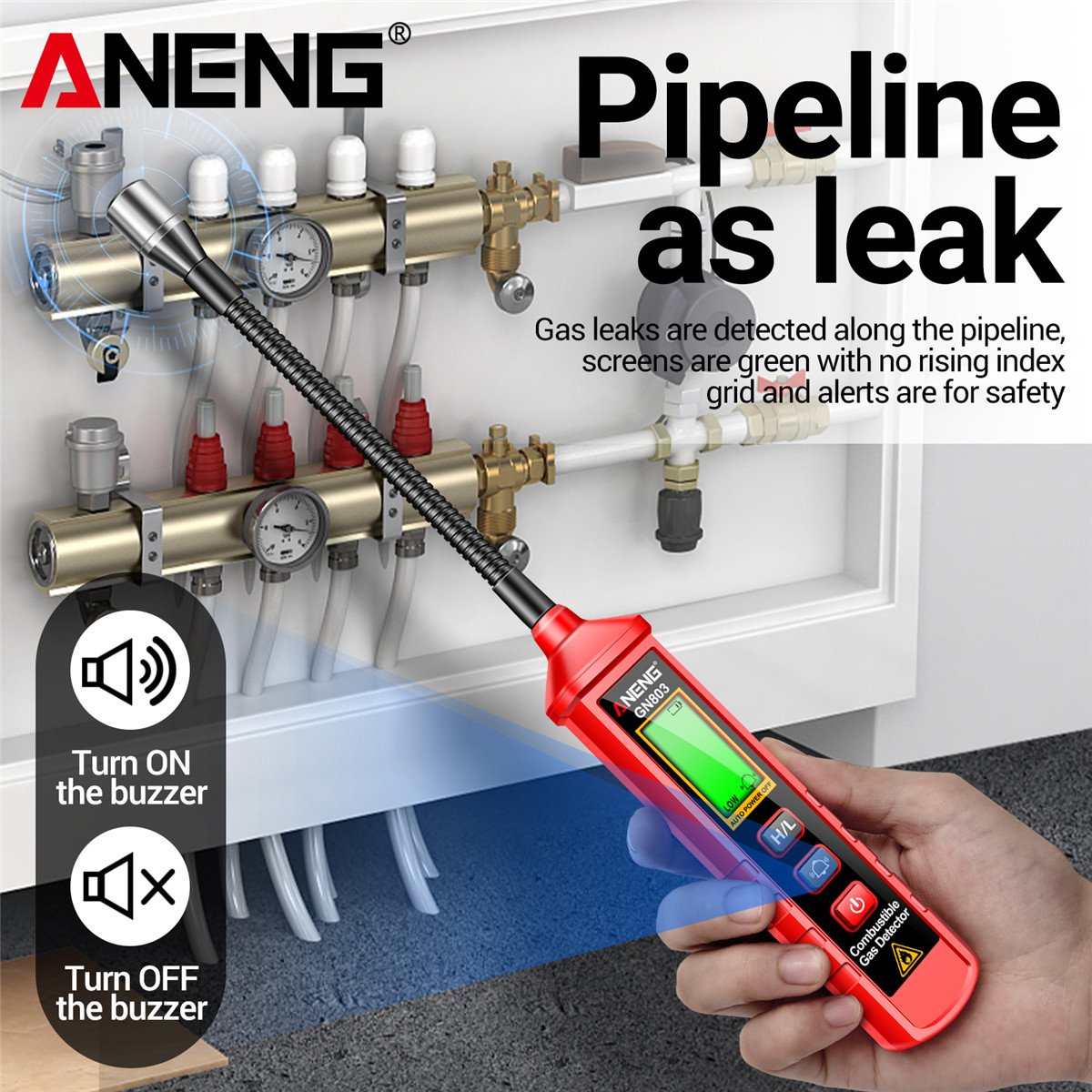 ANENG GN803 Handheld Gas Leak Detector Methane Combustible Gas Testers Portable Gases Concentration Analyzer Meter Leakage Tools