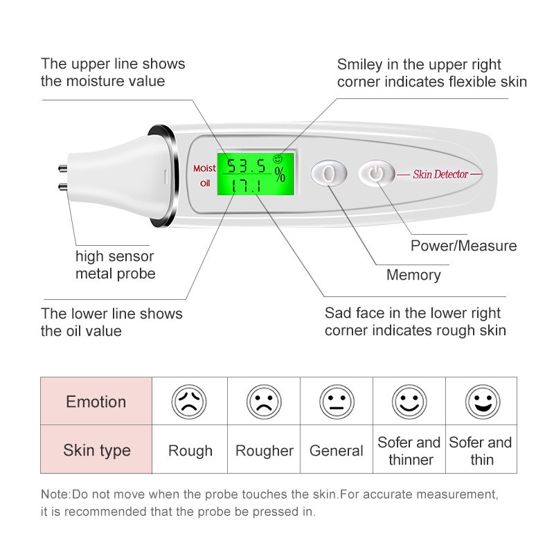 Beauty Care Tool LED Display Skin Analyzer Tester Digital Facial Moisture Oil Analyzer Face Skin Sensor Monitor Oil Detector