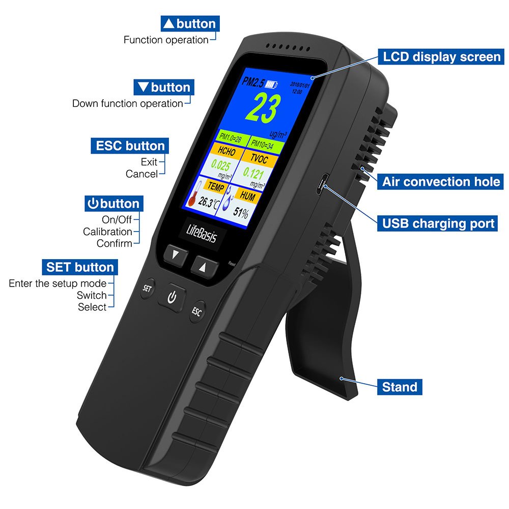 7 in 1 Air Quality Detector PM2.5 PM10 Meter Indoor Outdoor Air Pollution Sensor Air Quality Monitor
