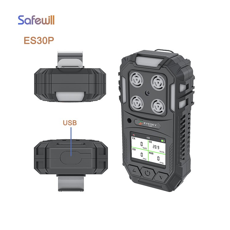Safewill New Arrival ES30P Methane Gas Monitor Portable Multi Gas Detector O2 Ex H2s Co 4 In 1 Multi Gas Leak Detector