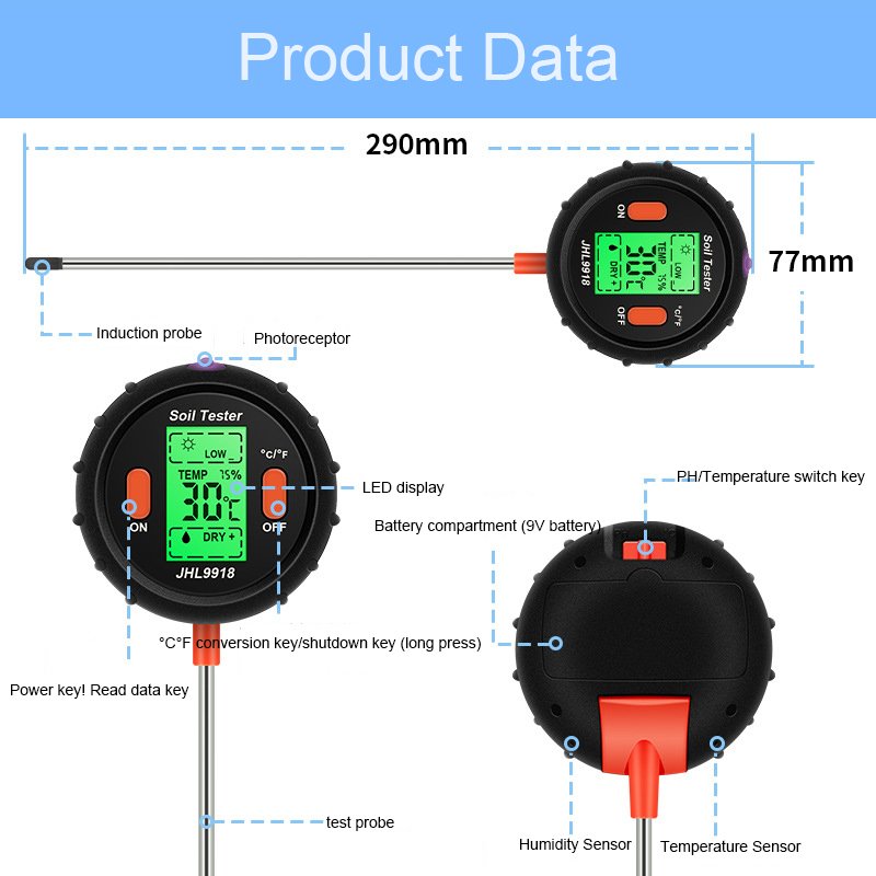 Best Digital 5In 1 Soil Ph Meter Professional Lcd Display Temperature Moisture Sunlight Ph Garden Plants Soil Tester Meter
