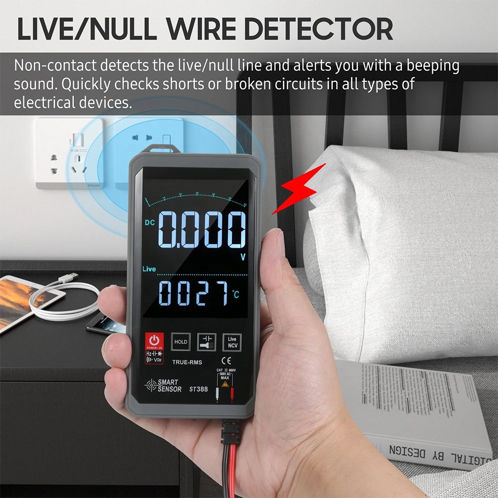 Smart Sensor ST388 Digital Autoranging Digital Multimeter with Audible NCV True RMS 6000 Counts Backlit Universal Meter Tester