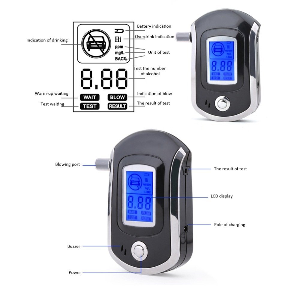 Custom Logo Digital Breathalyzer 3 Digit Lcd Display Tester Alcohol With Blue Backlight