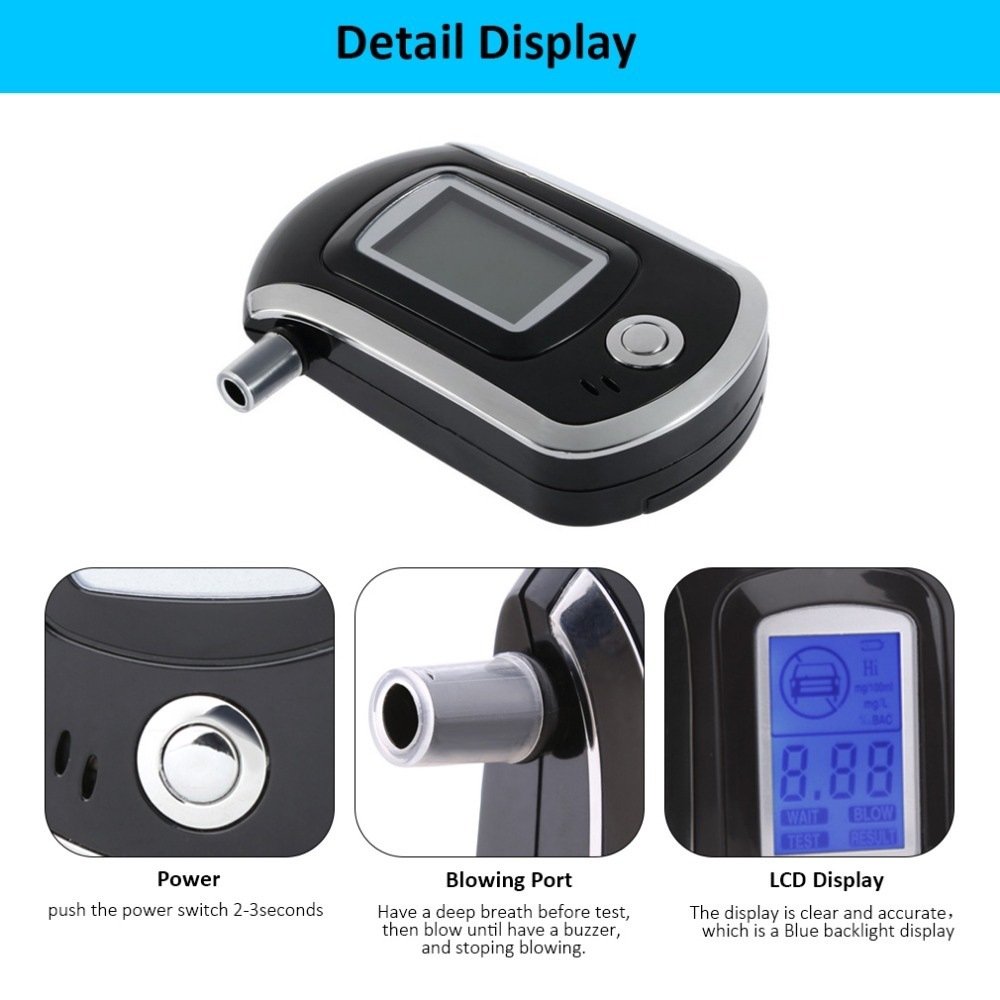 Custom Logo Digital Breathalyzer 3 Digit Lcd Display Tester Alcohol With Blue Backlight