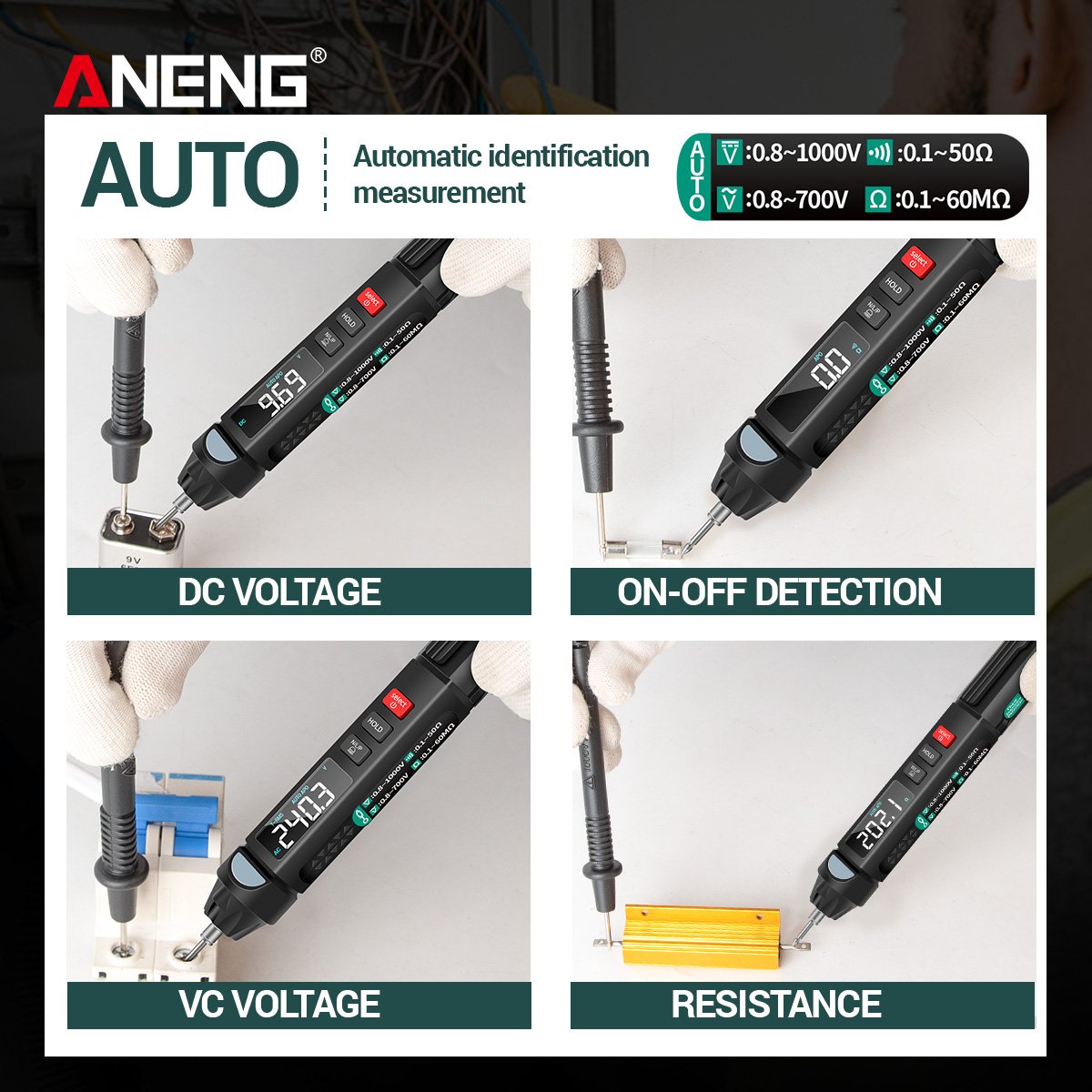 ANENG A3008 Digital Multimeter Auto Intelligent Sensor Pen Tester 6000 Counts NonContact Voltage Meter Multimetrer