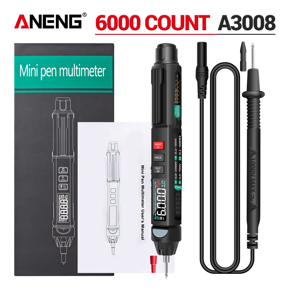 ANENG A3008 Digital Multimeter Auto Intelligent Sensor Pen Tester 6000 Counts NonContact Voltage Meter Multimetrer