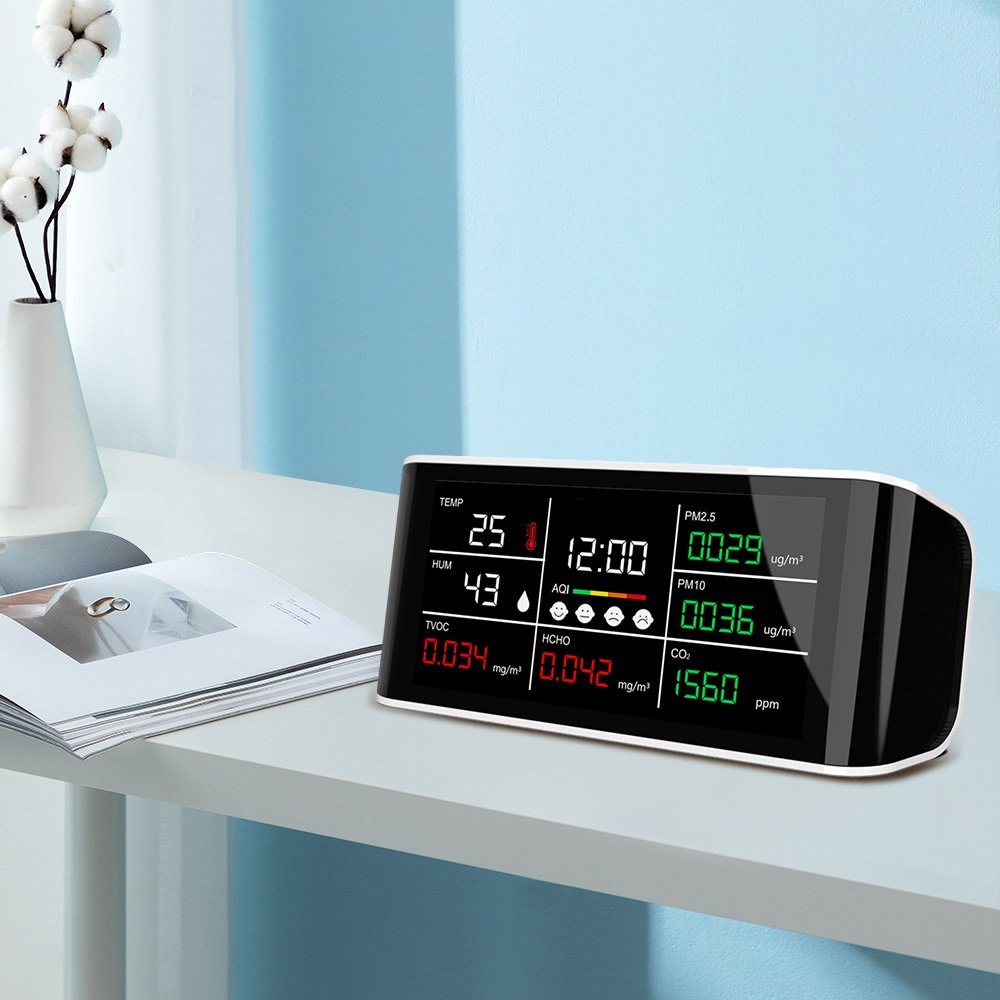 Factory Direct Multi-Functional Indoor Air Quality Detector PM2.5 CO2 PM10 HCHO TVOC Tester NDIR Sensor ROHS Certified