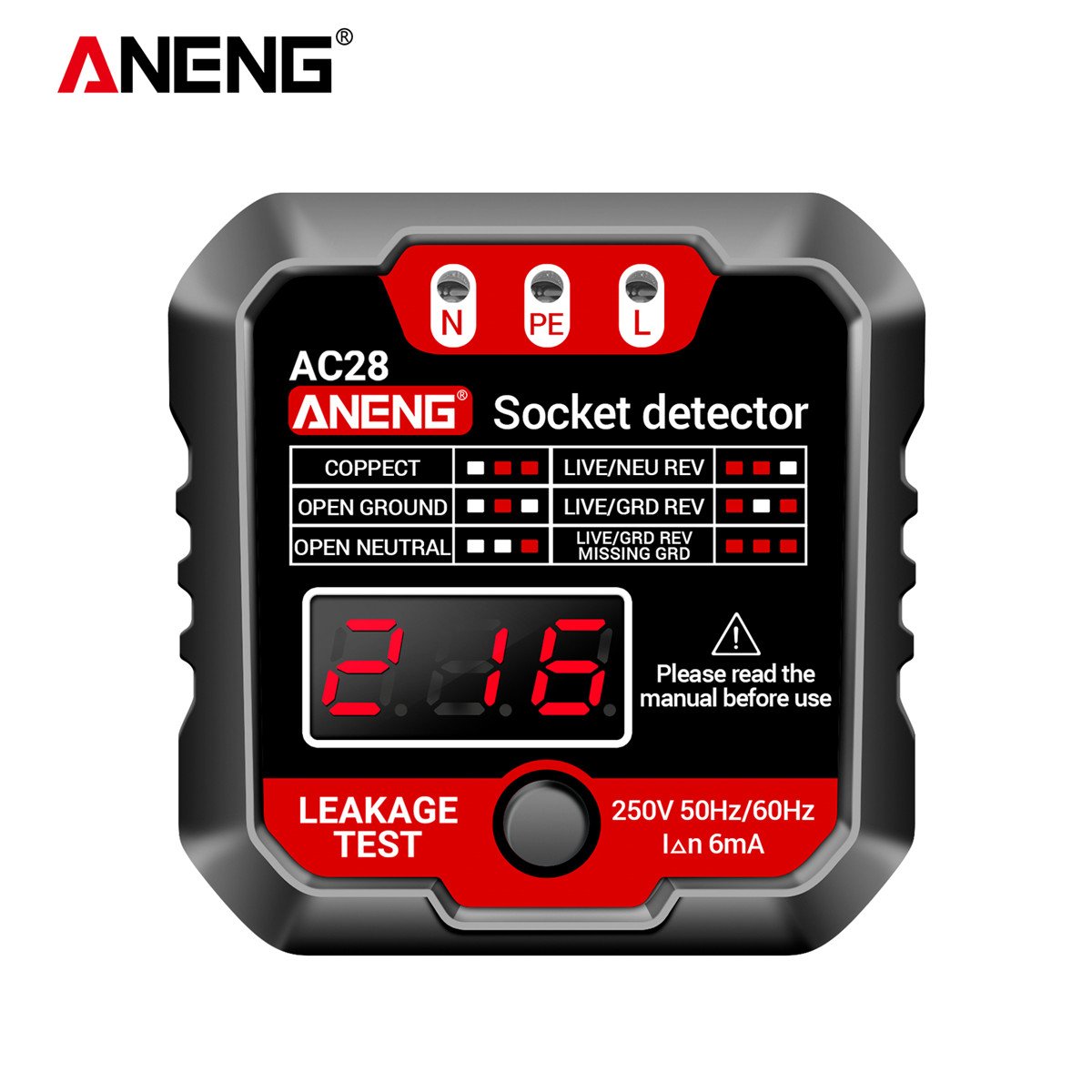 Europe type Socket Detector tester PHASE METER with voltage really time voltage display AC28BU
